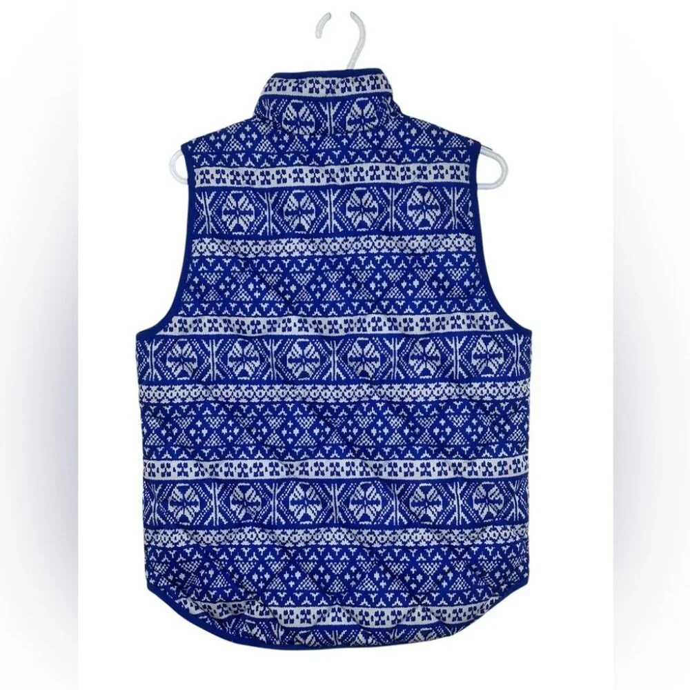 J. Crew Womens Nordic Blue & White Puffer Vest W/ Front Pockets Size M